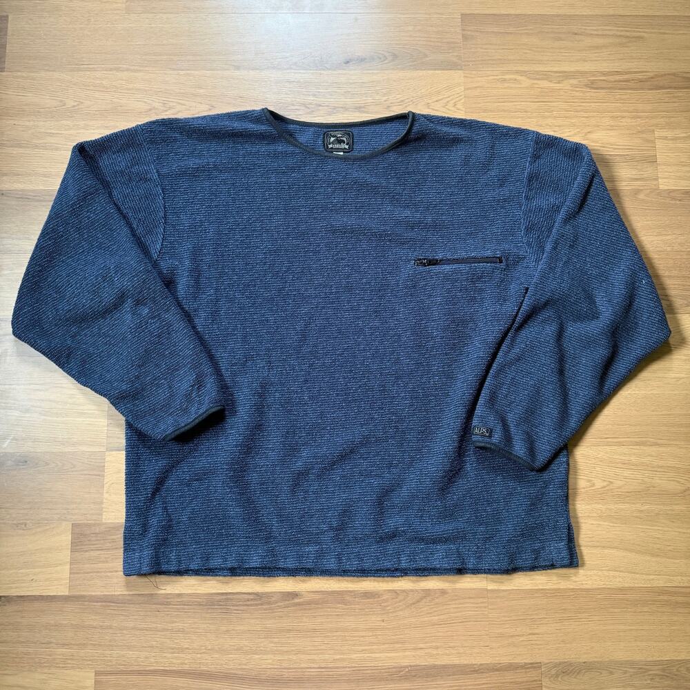 Vintage 90's Alps Blue Striped Grid Fleece Crewneck Pullover Sweatshirt Sz XL